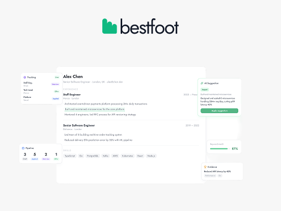 Bestfoot recruitment tool showing candidate profile with AI suggestions
